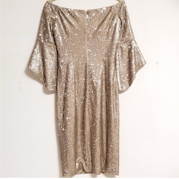 Antonio Melani Sabo Off The Shoulder Bell Sleeve Sequin Dress Champagne 4 NWT - Picture 6 of 16